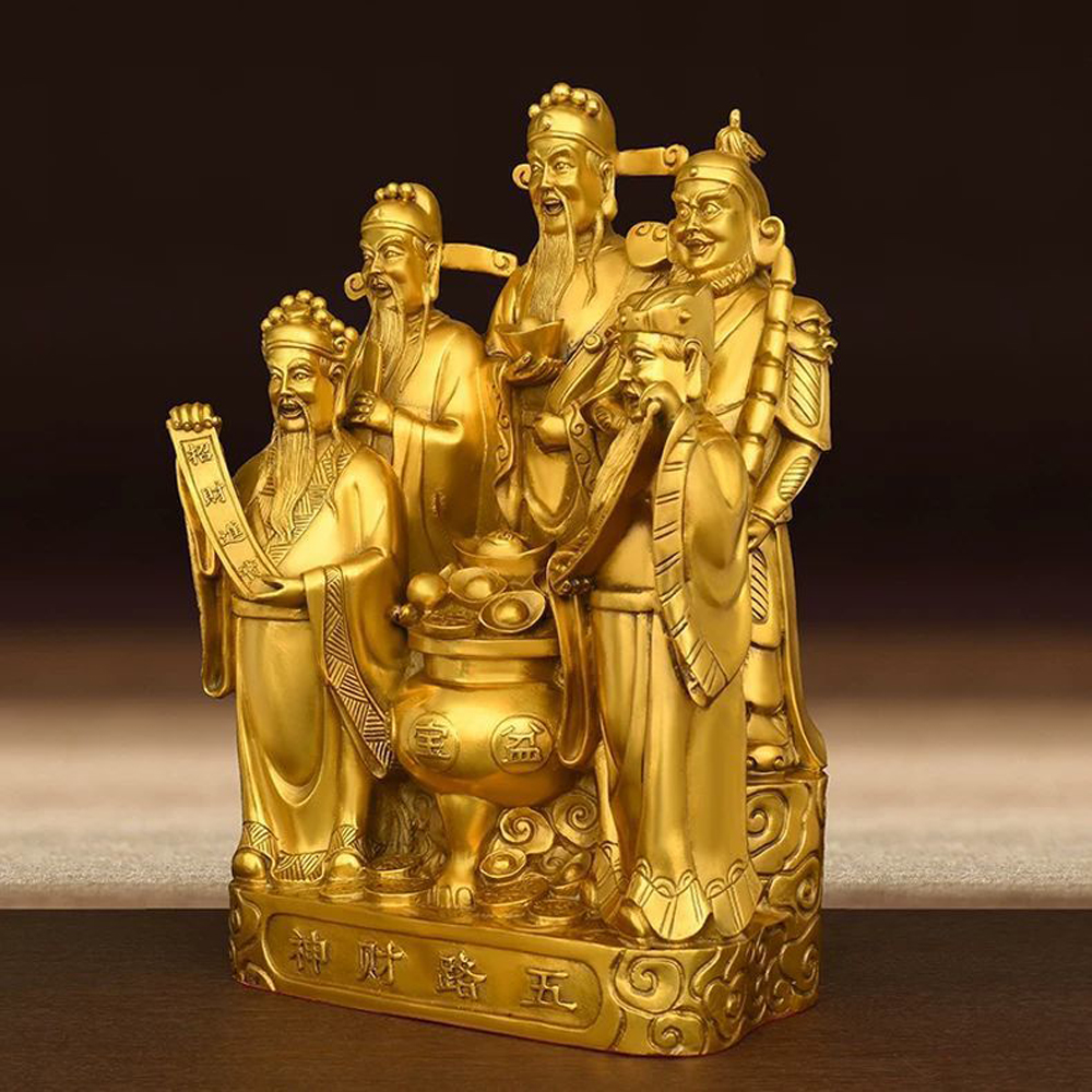 【Brass-Look Five-Way Wealth Gods Figurine】Treasure Gathering, Maximum Wealth, Feng Shui Enhancement, Positive Energy, Perfect for Gifts, Personal Use, Store Display, and Business Prosperity, , large