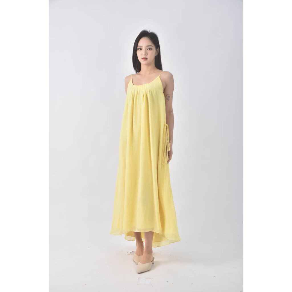 (S) 吊帶無袖黃色洋裝二手衣