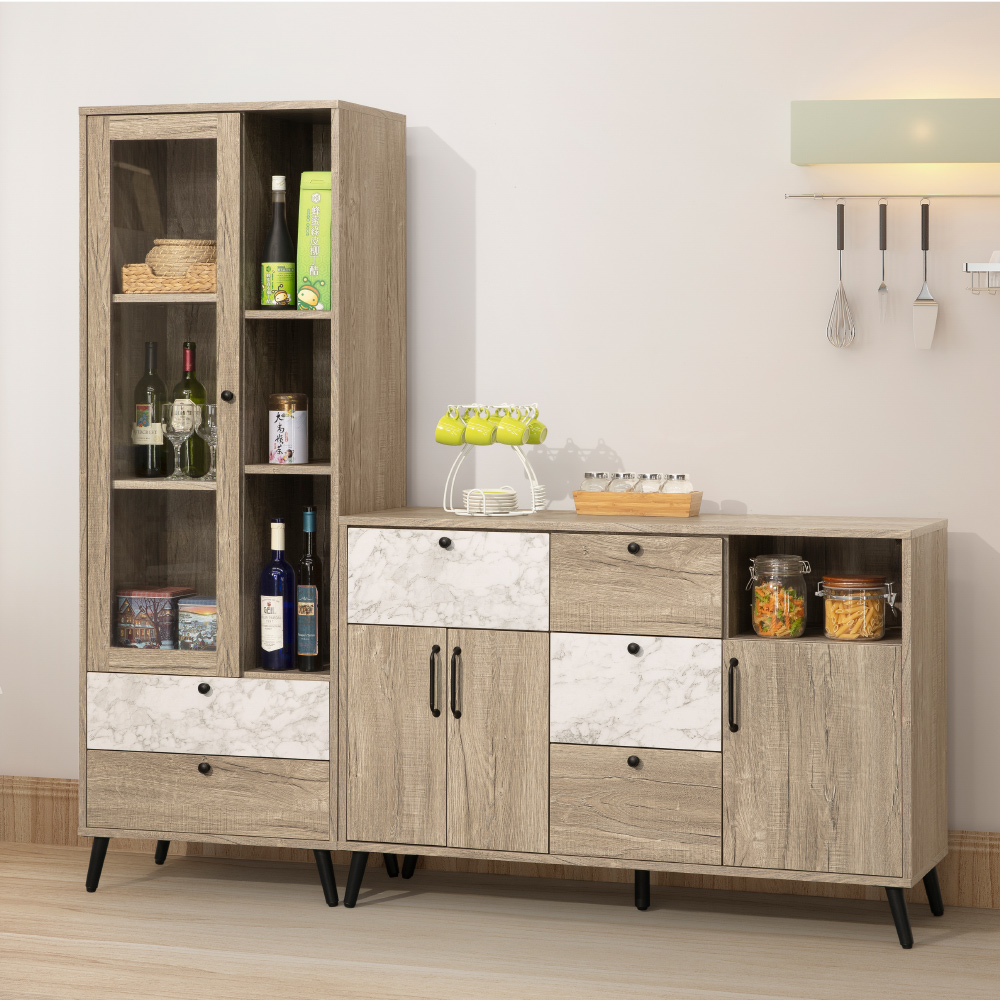 【Homelike】喜家居餐廳二件組(2尺玻璃櫃+4尺餐櫃)(2209), , large