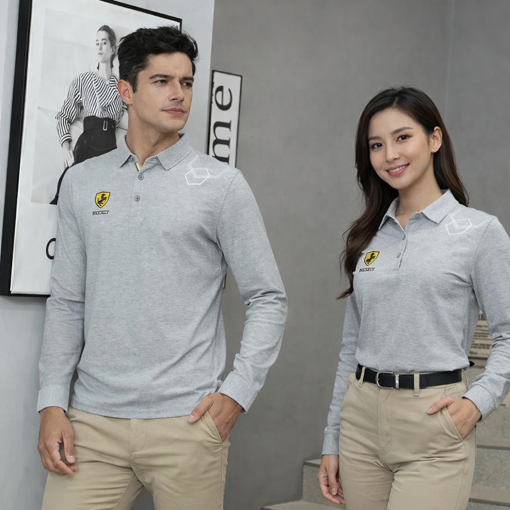 【FALALI】Long Short-sleeved cooling polo shirt - Men's (gray) , , large