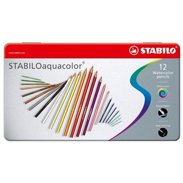【德國天鵝STABILO】STABILOaquacolor 水彩樂水溶性色鉛筆 鐵盒12/24/36色鐵盒-24色(ST1624-5)