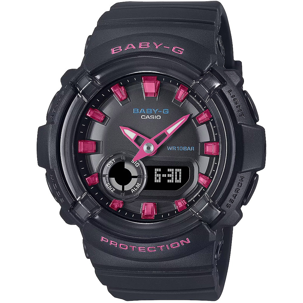CASIO 卡西歐 BABY-G 舞池霓虹燈雙顯手錶-黑x粉 BGA-280DN-1A, , large