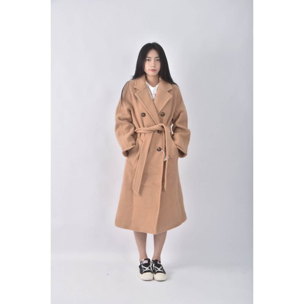 (XL) hand made質感素面杏色綁帶外套二手衣