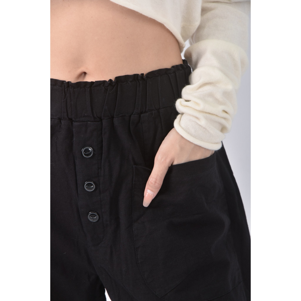 (L) 高腰排扣黑色長褲二手衣, , large