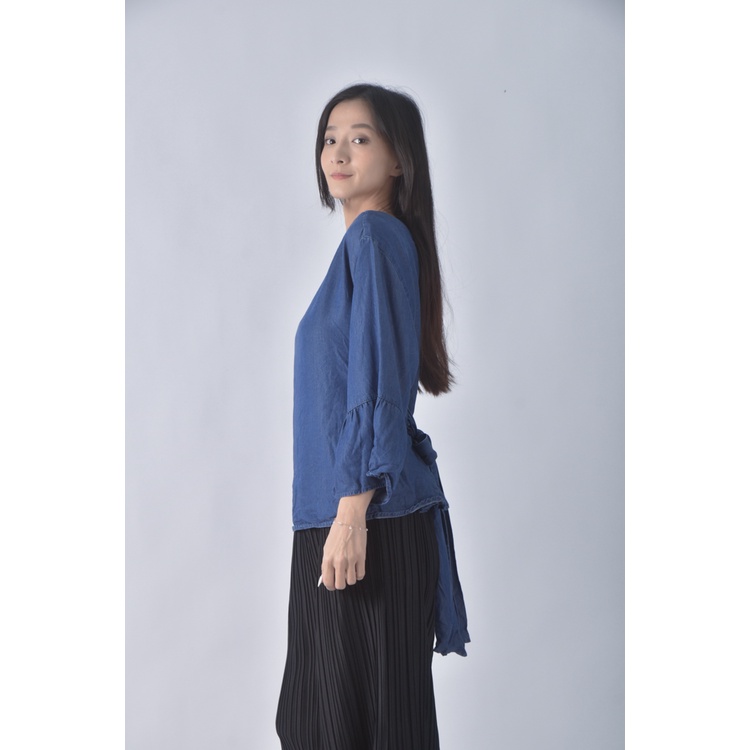 (XL) jinty丹寧牛仔寬鬆圓領藍色長袖上衣二手衣, , large