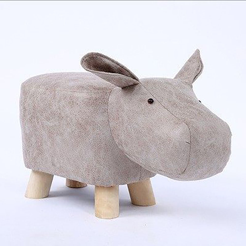 Creative animal-shaped solid wood children's low stool, hippo gray, , large