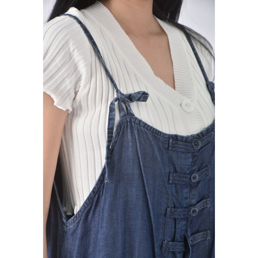 (F) 高腰無袖藍色連身裝二手衣, , large