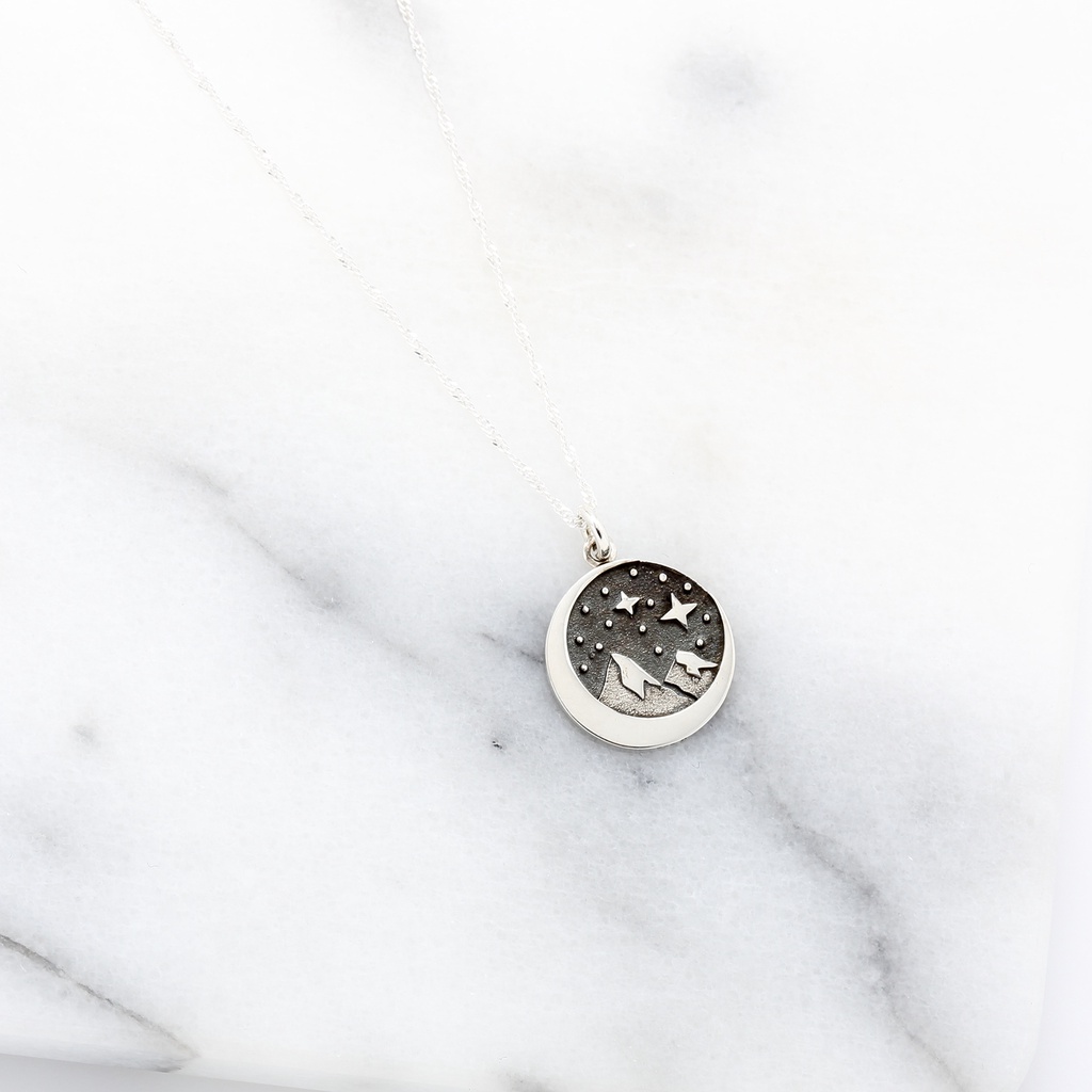 【Angel & Me】山中 暗夜 繁星 星星 月亮 s925 純銀 項鍊 情人節 聖誕節 禮物, , large