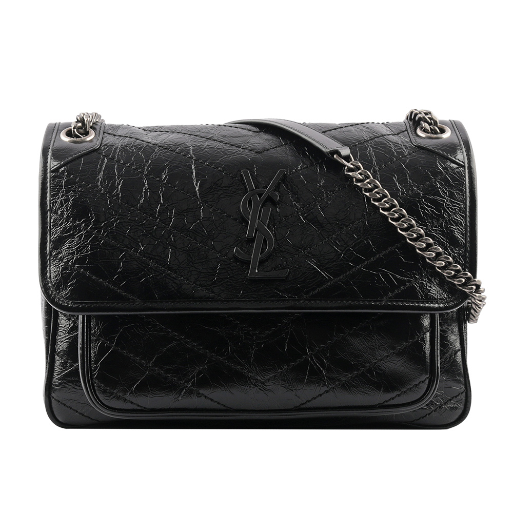 YSL 小牛皮翻蓋NIKI包/郵差包/中款(28cm)/黑色, , large