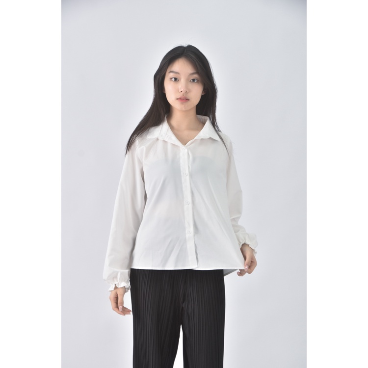 (M) fashion質感白色長袖上衣二手衣, , large