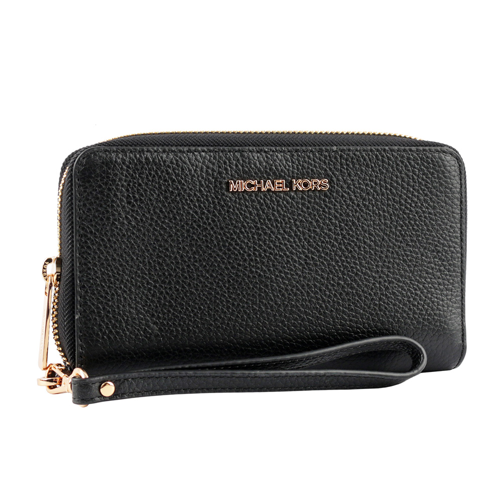 Michael Kors JET SET TRAVEL素面皮革中夾/手拿/黑色, , large