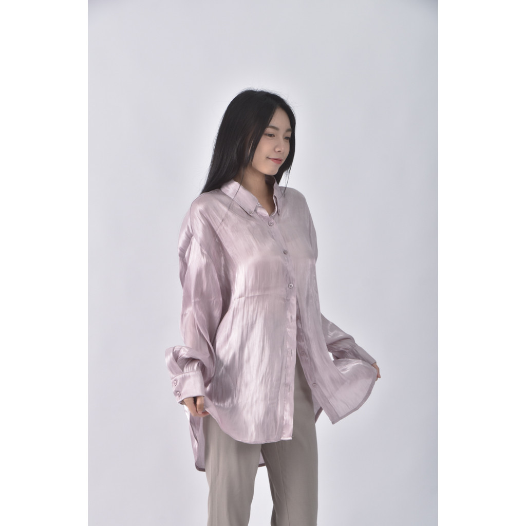 (F) 【作珩私服】meier q質感緞面紫色長袖上衣二手衣, , large