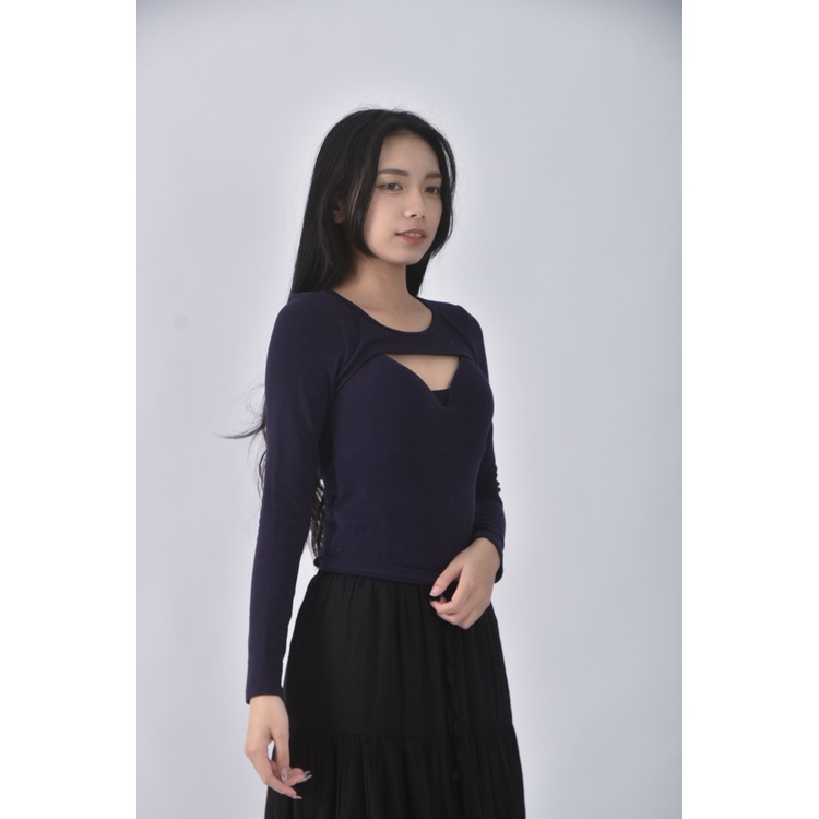 (S) 【安于晴Charlene私服】air space質感假兩件藍色長袖上衣二手衣, , large