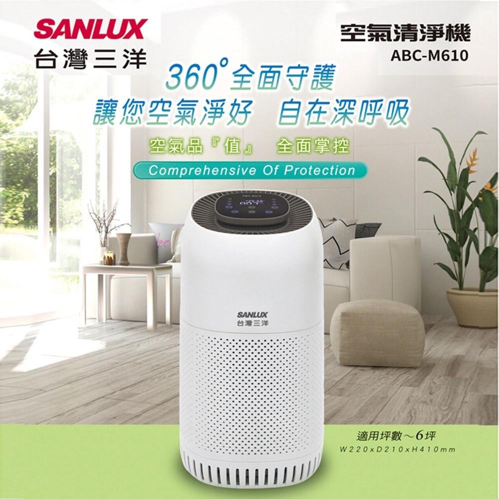 SANLUX 台灣三洋 6坪 HEPA濾網空氣清淨機 ABC-M610, , large