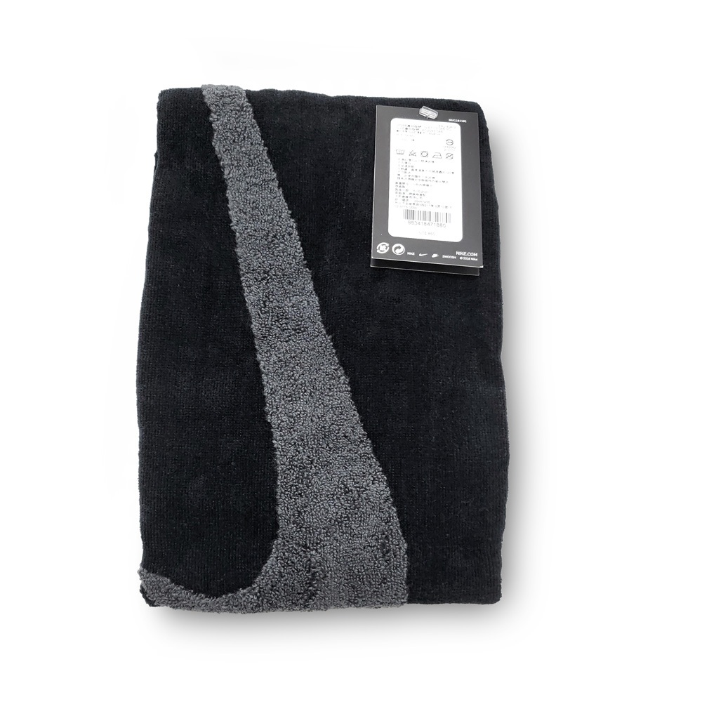 NIKE 運動毛巾 80x35cm 登山 居家 健身 訓練 慢跑 游泳 籃球 戶外 運動 純棉 吸水佳 柔軟 舒適 黑灰, , large