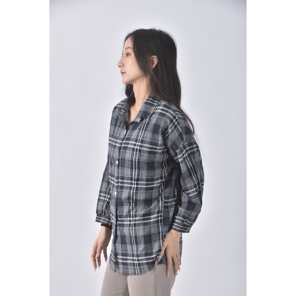 (2XL) yuanyuan格紋藍色長袖上衣二手衣, , large