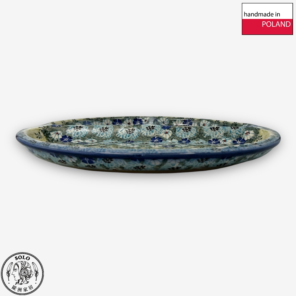 【SOLO Vintage】Cerraf Polish Pottery 28cm Divider Plate Traces of Fragrance in the Blue Fields Series Made in Poland, , large