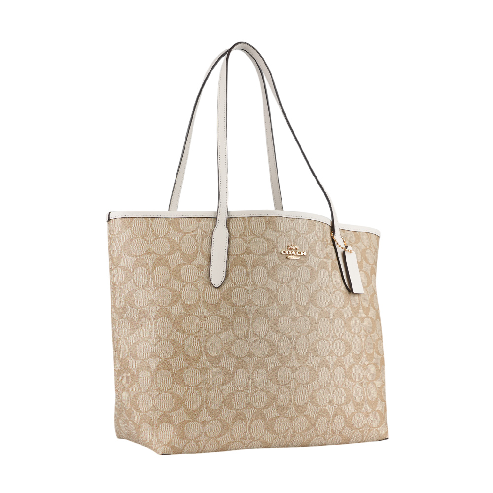 COACH City 塗層帆布托特包/淺卡其/白色, , large