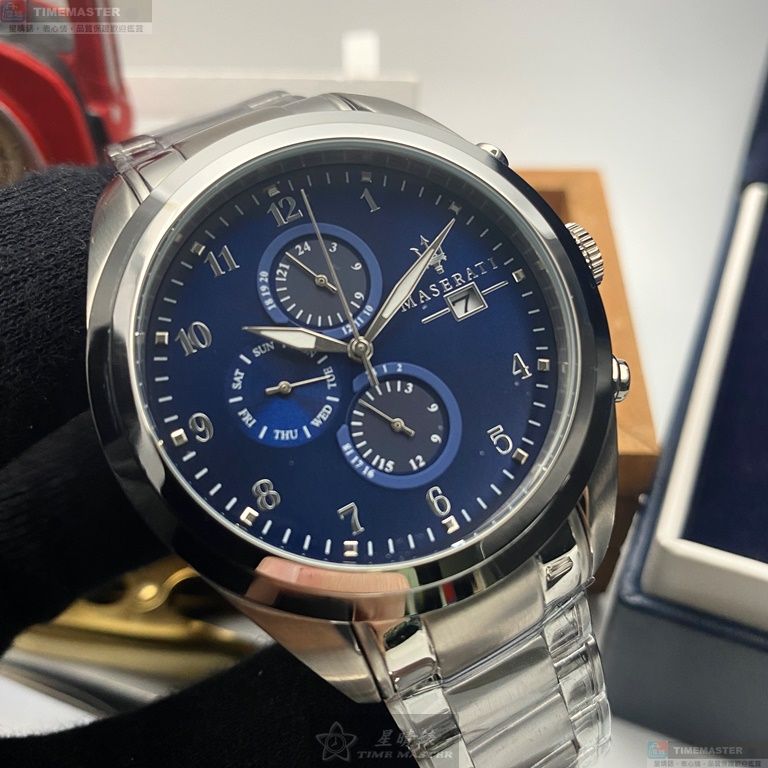 [星晴錶業]MASERATI手錶,46mm,R8853112505寶藍色錶面寶藍錶殼銀色精鋼錶帶款, , large
