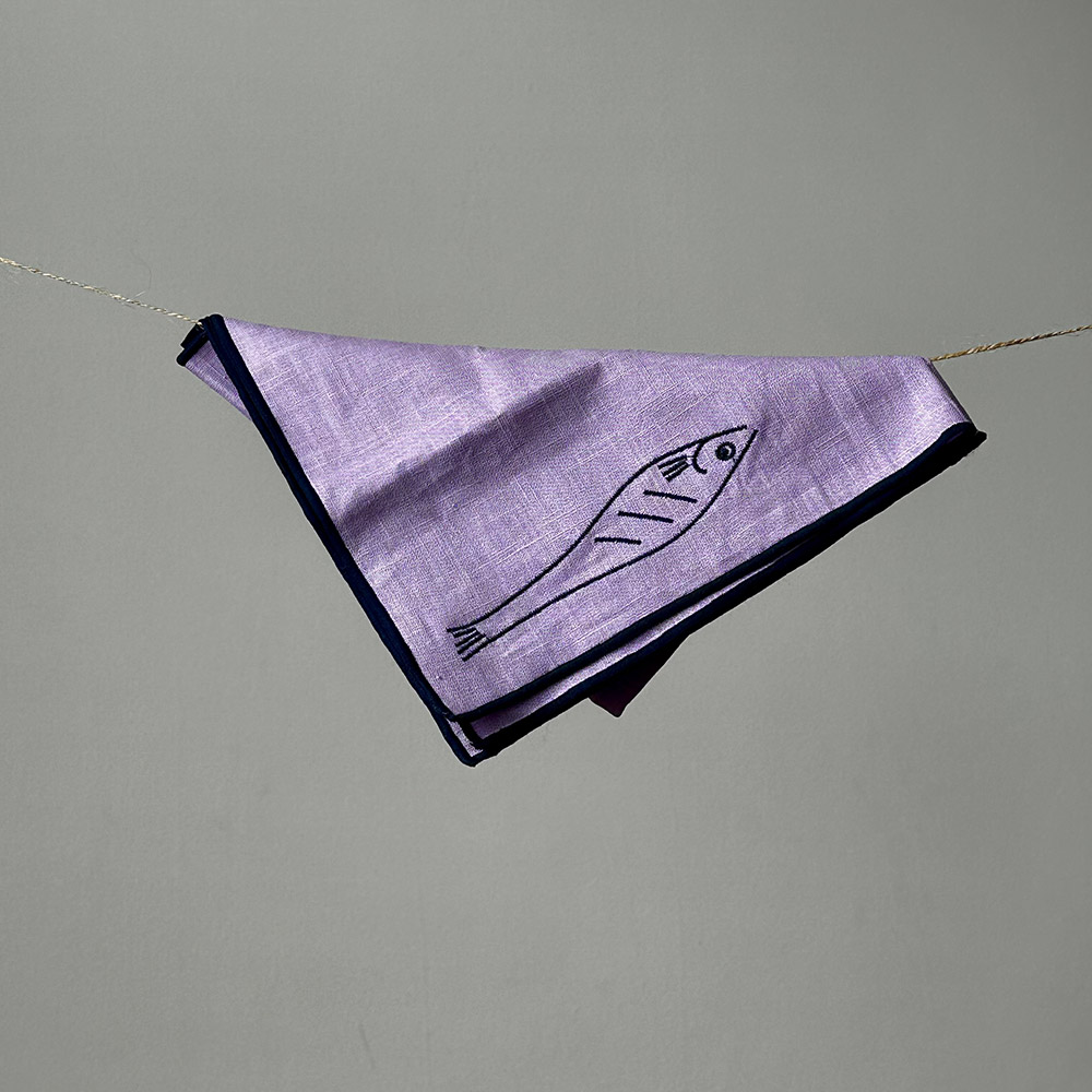 【英國 MÆGEN】刺繡棉麻餐巾組-淺紫 (沙丁魚), , large