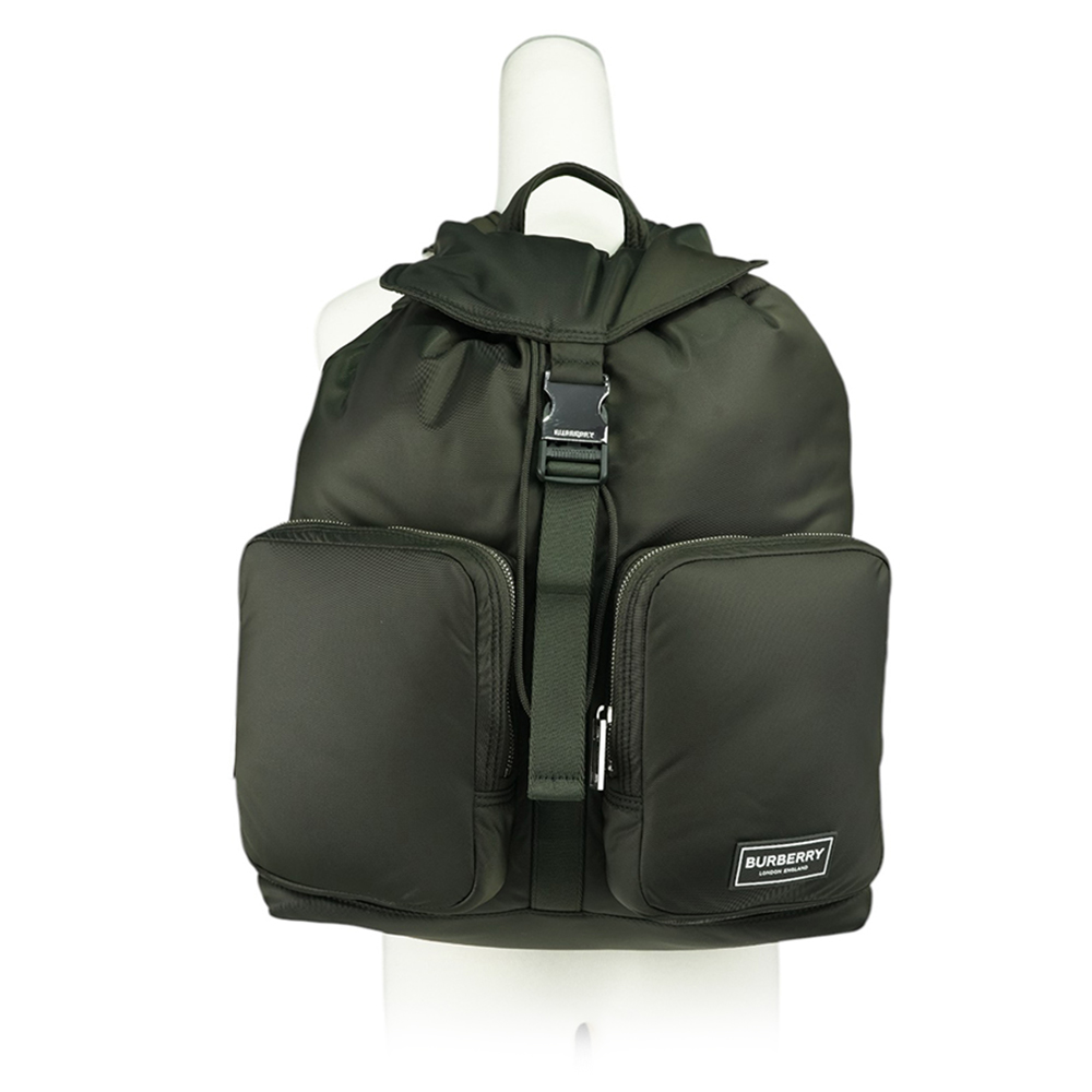 BURBERRY Rucksack 白色方形標誌中型軍旅後背包/暗土色, , large