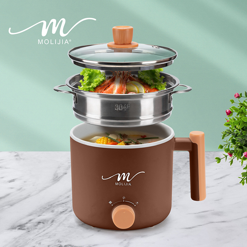 【MOLIJIA】1.8L-M28 Double-Layer Anti-Scalding Non-Stick Cooker + M0819 Stainless Steel Steamer - Elegant Brown, , large