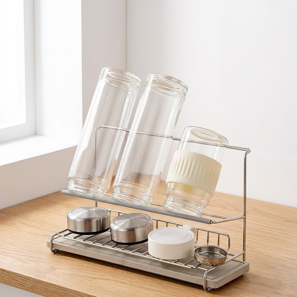 【上手家居】304不鏽鋼瀝水杯架(瀝水架/杯子收納架/杯架瀝水架/水杯架), , large
