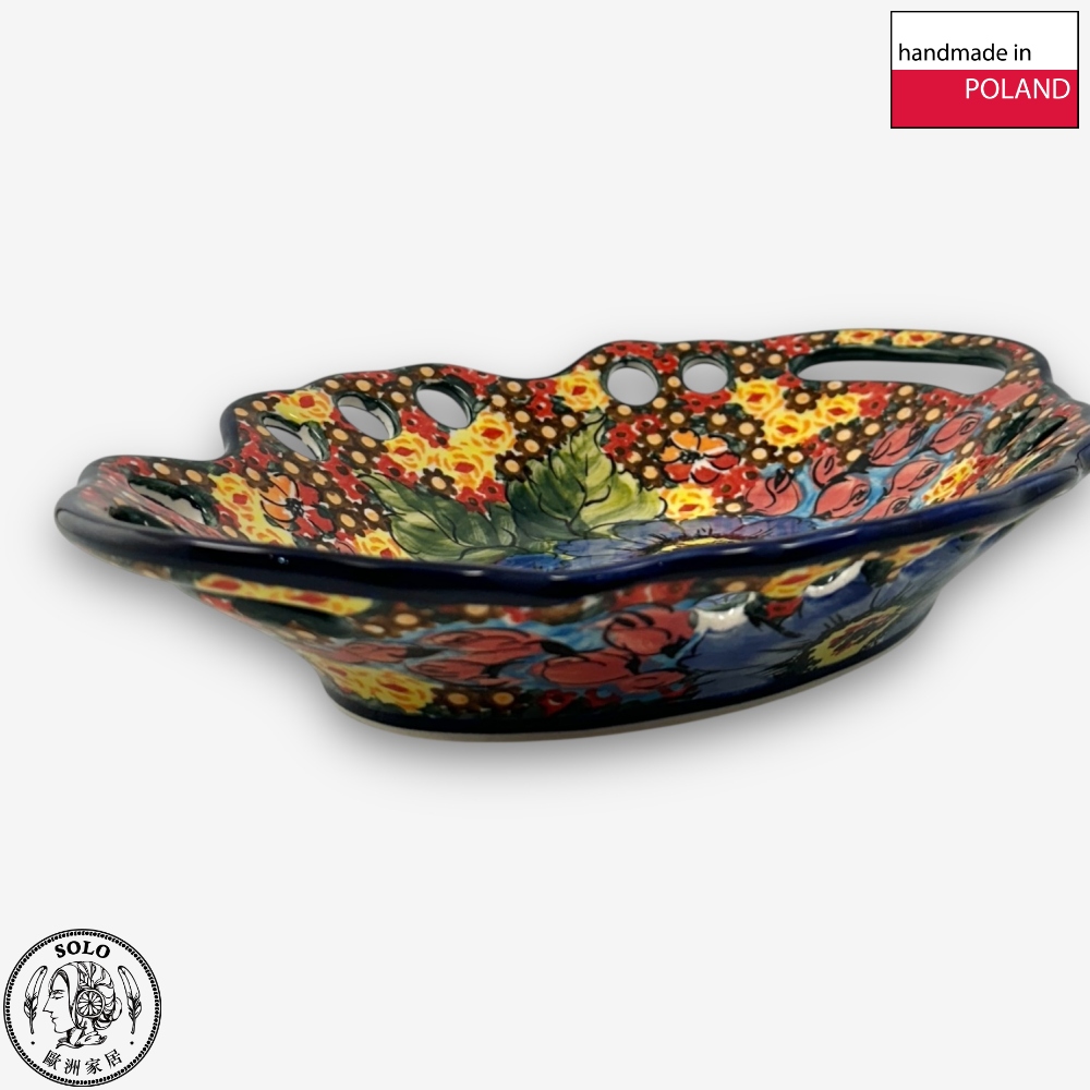 【SOLO Vintage】Cerraf Polish Pottery 26.5cm Fruit Bowl Where Flowers Bloom Deeply Series Made in Poland, , large