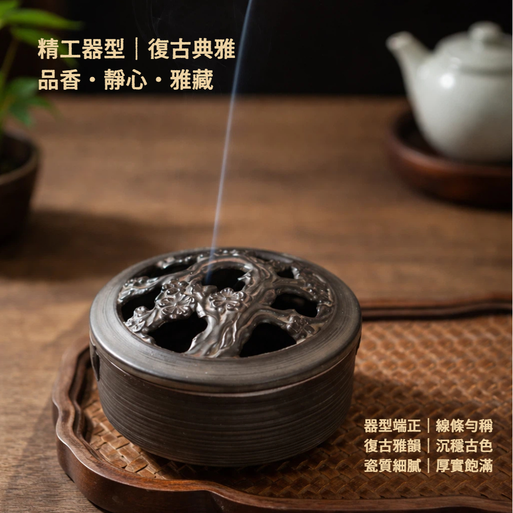 【A&R】招財開運 復古鏤空東方雅韻香薰爐 附葫蘆香插 兩款任選, , large