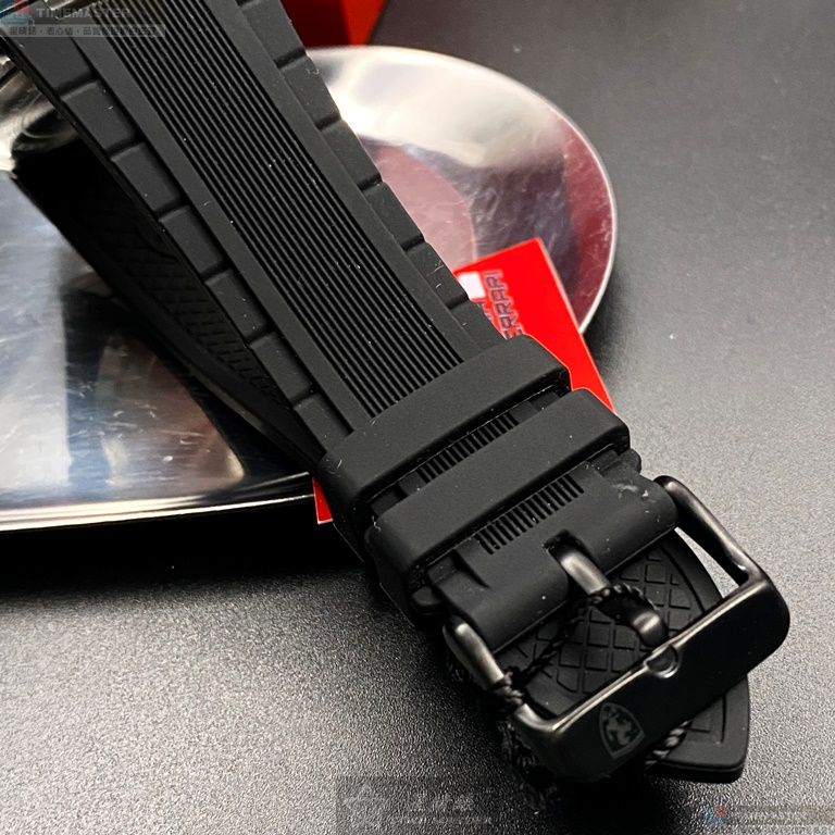 [星晴錶業]FERRARI手錶,42mm,FE00048黑色錶面黑錶殼深黑色矽膠錶帶款, , large