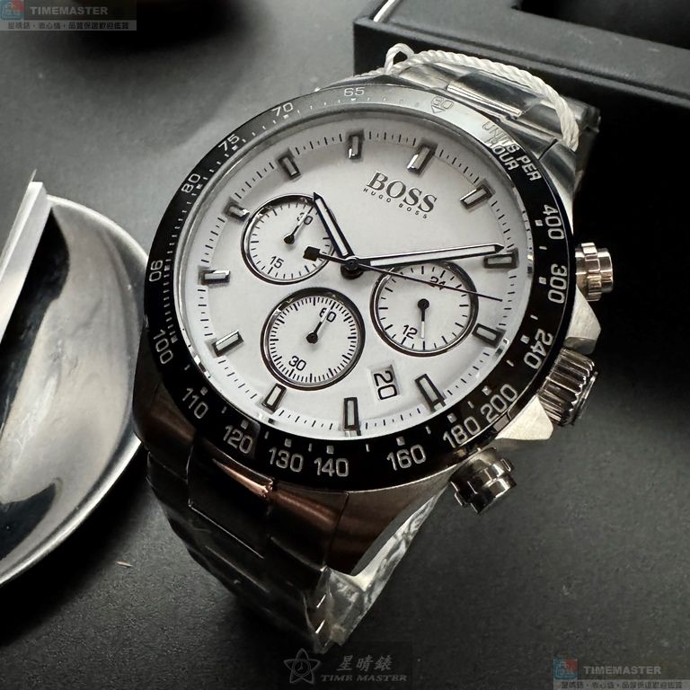[星晴錶業]BOSS手錶,44mm,HB1513875白色錶面銀錶殼銀色精鋼錶帶款, , large