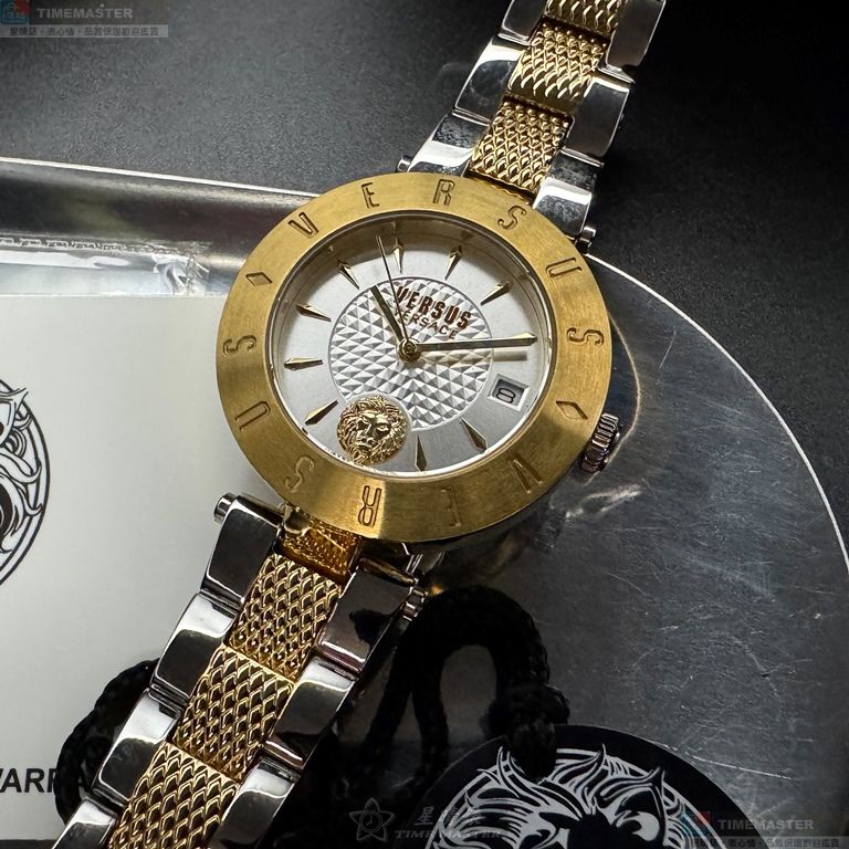[星晴錶業]VERSUS VERSACE手錶,34mm,VV00404銀白色錶面金色錶殼金銀相間精鋼錶帶款, , large