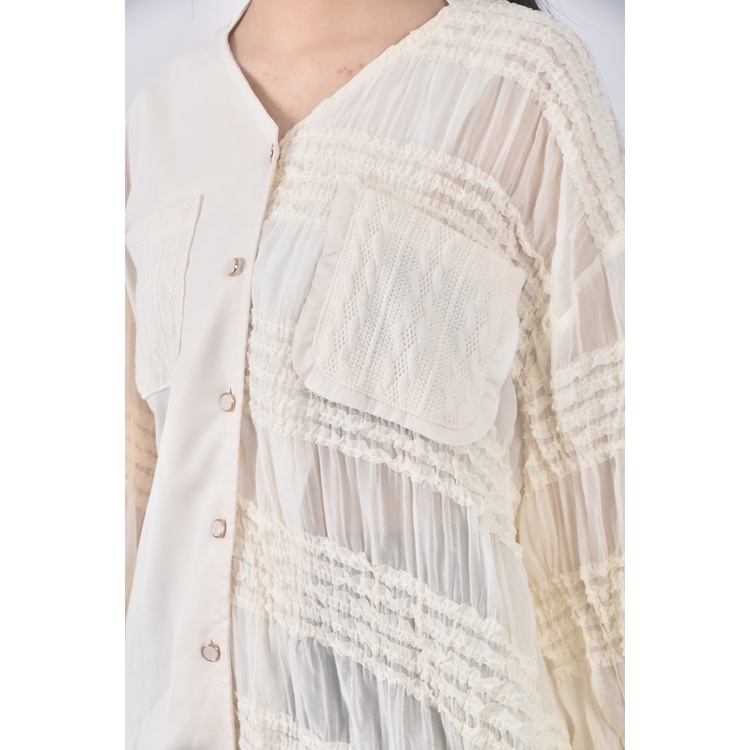 (XL) bella質感拼接杏色長袖上衣二手衣, , large