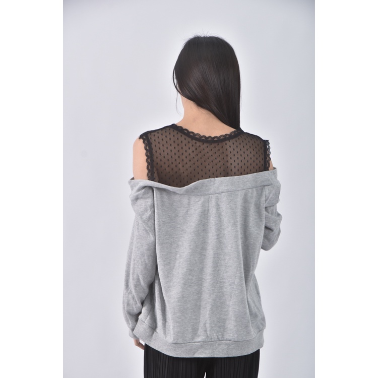 (M) tomo aggie韓牌質感拼接灰色長袖上衣二手衣, , large