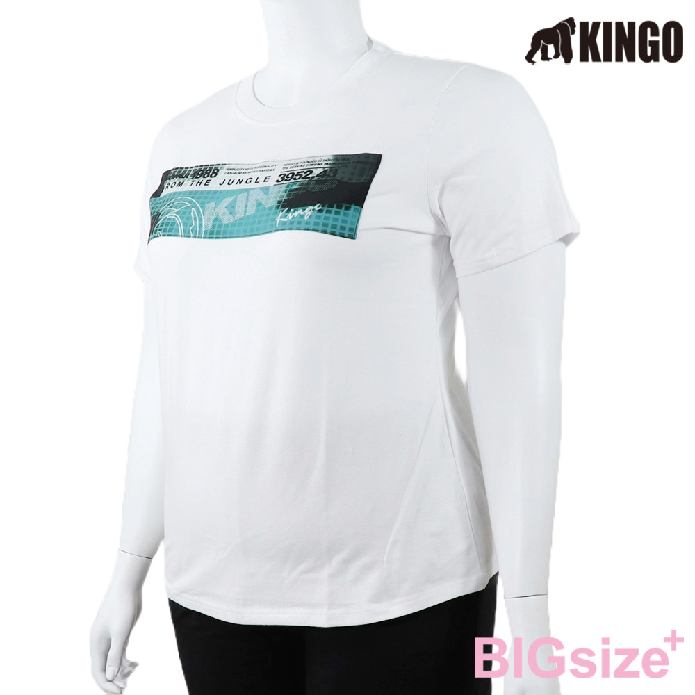 KINGO-大尺碼-女款 圓領T恤-白-514111, , large