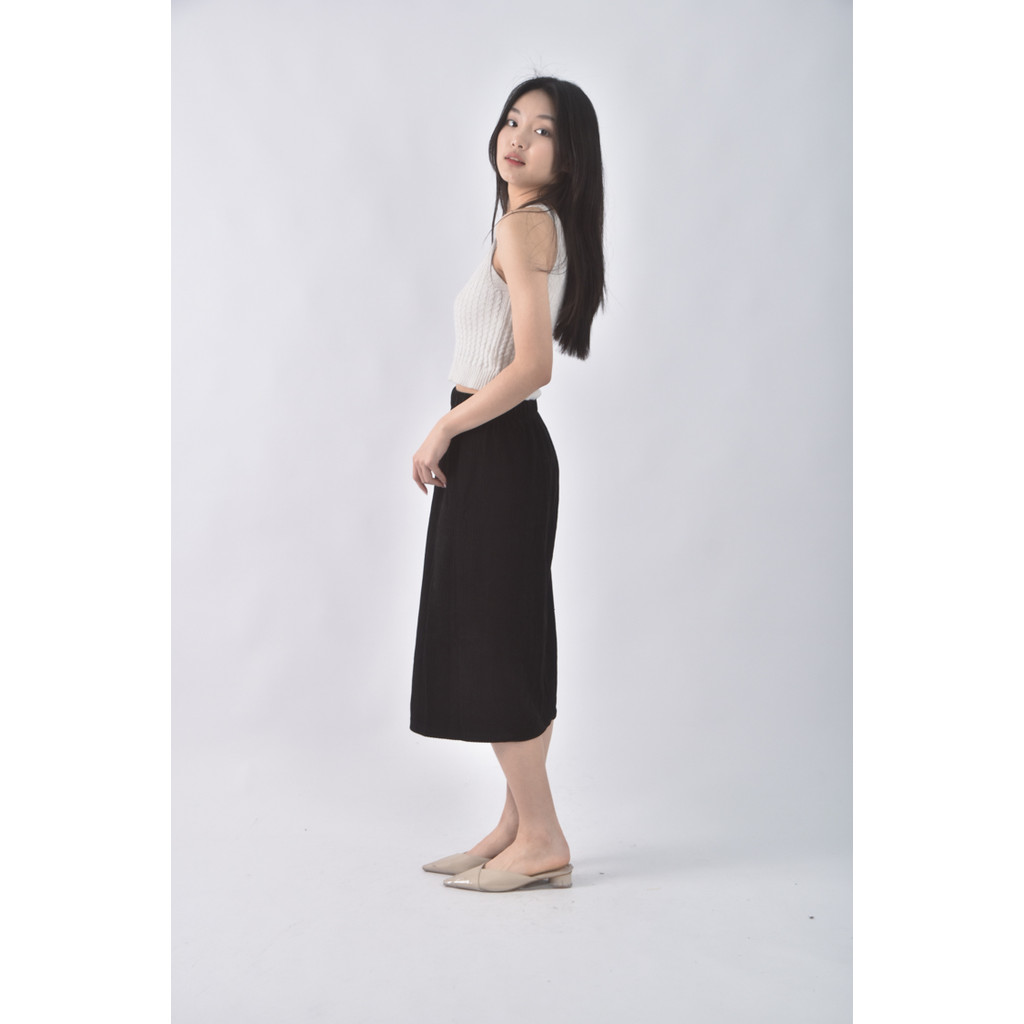 (M) 質感開衩黑色長裙二手衣, , large