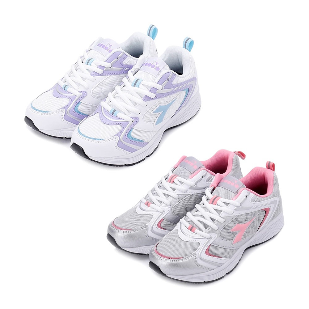 DIADORA迪亞多那 輕量專業慢跑鞋 女運動鞋 女鞋 時尚 百搭 透氣 舒適 穩定 保護後跟 耐磨 止滑 白藍 灰粉, , large