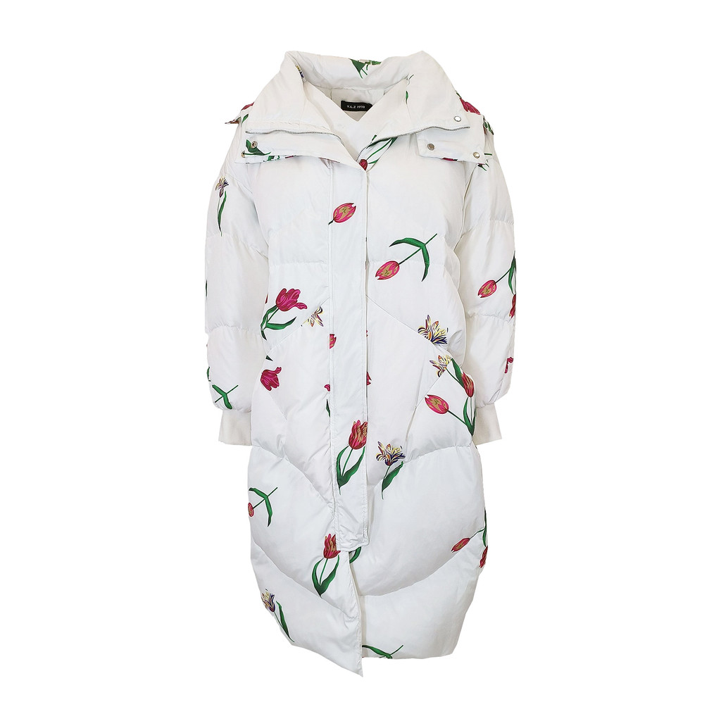 YLZ白色印花連帽羽絨服