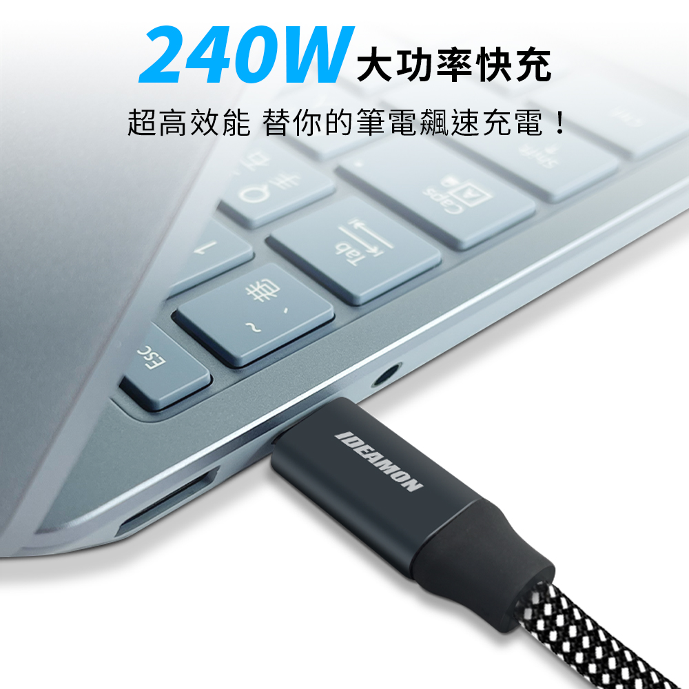 【怪獸選物】IDEAMON 磁吸收納編織充電線_雙Type-C (60W)_純黑, 純黑, large