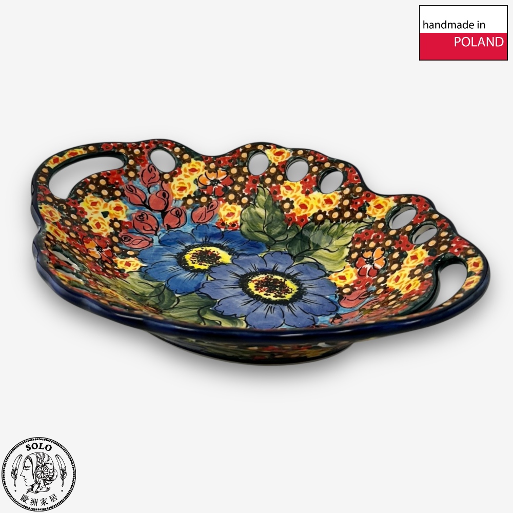 【SOLO Vintage】Cerraf Polish Pottery 26.5cm Fruit Bowl Where Flowers Bloom Deeply Series Made in Poland, , large