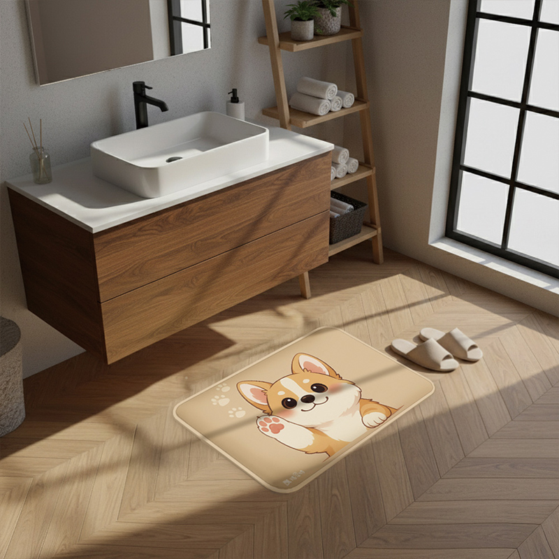 【怪獸】瑪思特 軟式珪藻土吸水地墊 萌犬系列 (60x40cm) - 招手柯基, , large