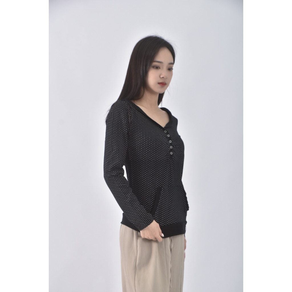 (S) hang ten點點黑色長袖上衣二手衣, , large