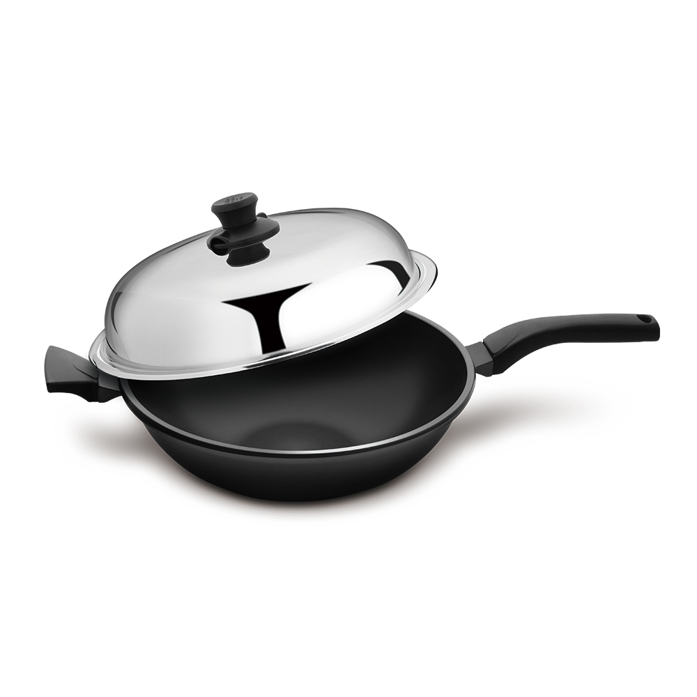 【美國MotherGoose鵝媽媽】晶鑽輕量 節能航太合金 物理不沾鍋/炒鍋36cm 單柄, , large