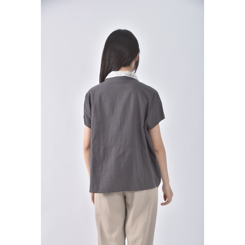 (XL) oys排扣灰色短袖上衣二手衣, , large