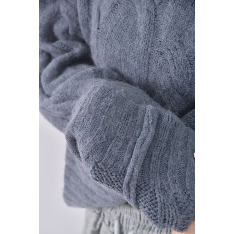 (F) 修身短版圓領藍色毛衣二手衣, , large