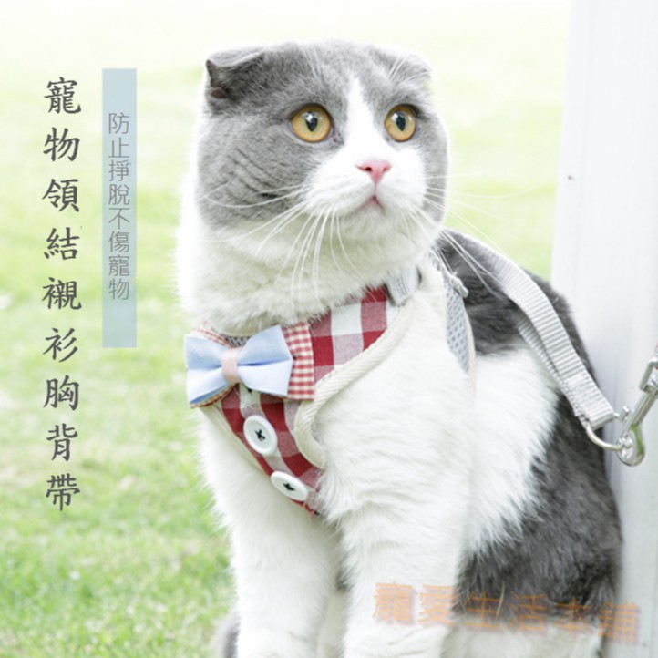 【寵愛生活本舖】小型寵物寵物領結襯衫胸背帶 牽引繩 迷你犬 小動物專用外出拉繩 背心式 領結背心 蝴蝶結胸背帶, , large