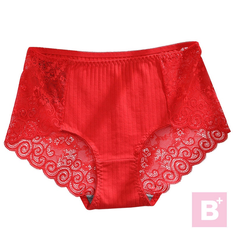 大尺碼-蕾絲-抗菌-純棉-透氣-無痕-三角褲-黑/紅-0303081, , large