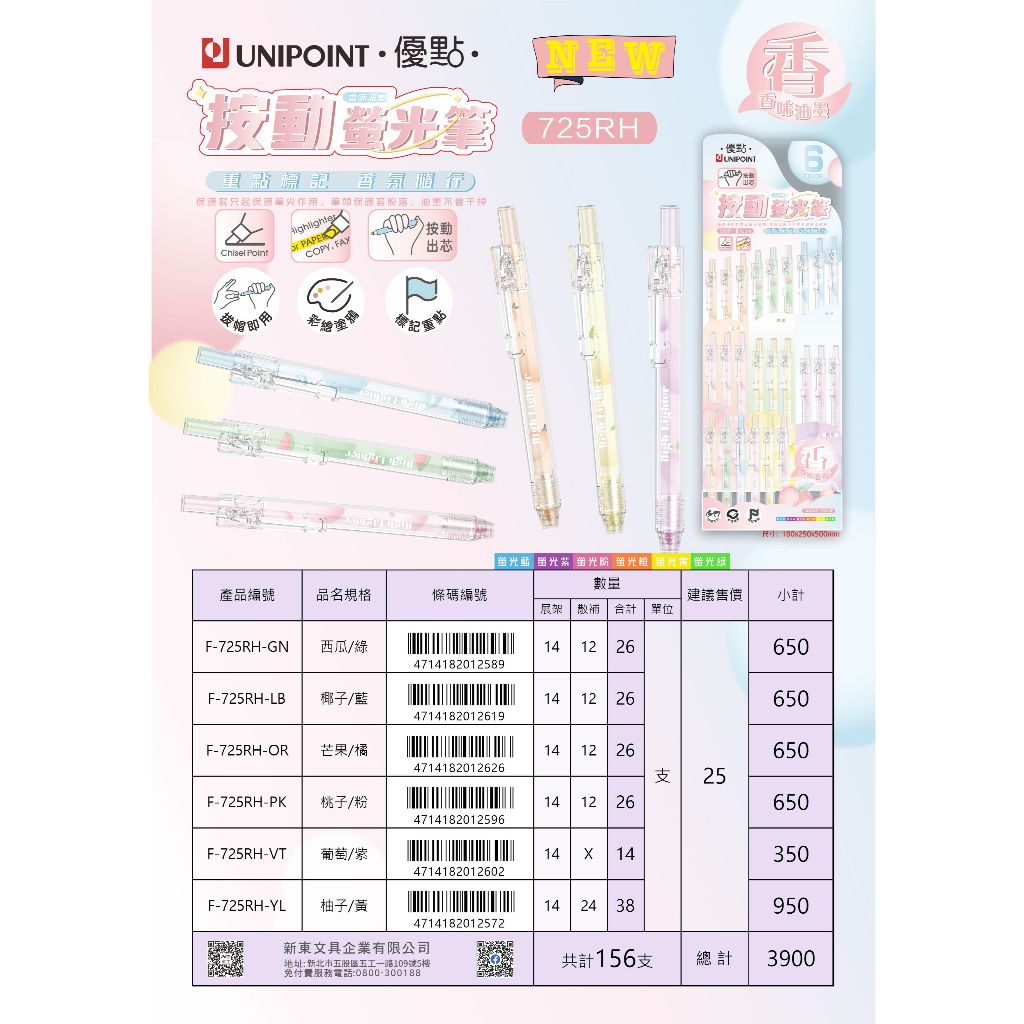ACE英士 優點 725RH香香按動螢光筆(多色)*西瓜/綠