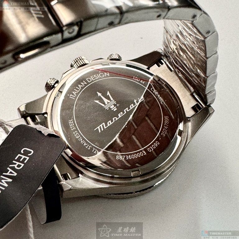 [星晴錶業]MASERATI手錶,44mm,R8873600003黑色錶面黑錶殼銀色精鋼錶帶款, , large