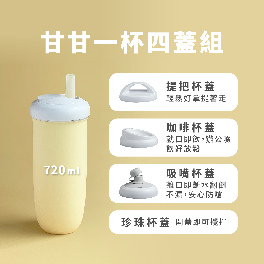 [芝欣]一杯四蓋甘甘杯組｜雙11 +1元送提把甘甘杯500ml（隨機色）_飲料杯/飲料瓶/環保杯/耐高溫/耐酸鹼/微波/冷凍, , large